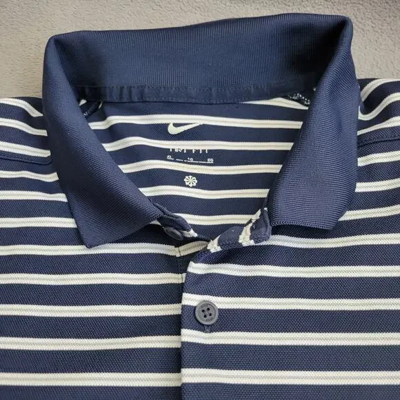 NIKE Shirt Polo Mens XL Blue DriFit Golf Striped Gray White Performance Business - Picture 10 of 14